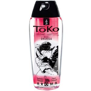 Toko Aroma vattenbaserat glidmedel i förpackning, jordgubb och champagnesmak