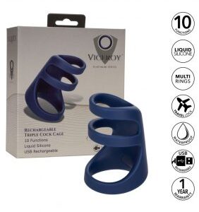 Max Dual Cock Cage och Penisring med tre sammanlänkade ringar för dubbel stimulans
