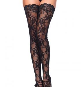 Floral Lace Stay Ups spetsstrumpa One-Size med blommigt spetsmönster