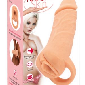 2in1 Extension + Masturbator i Nature Skin-material med realistisk form