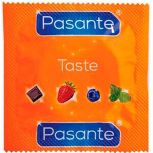 Smakkondom Pasante Taste individuellt förpackad med lekfull smakvariant