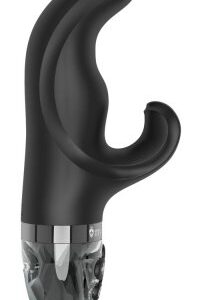 E-Stim rabbitvibrator med flexibel klitorisklämma och böjd spets för G-punkt-stimulering
