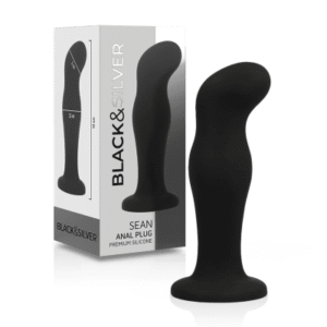 Black&Silver silikon buttplug med avsmalnande form och smal bas
